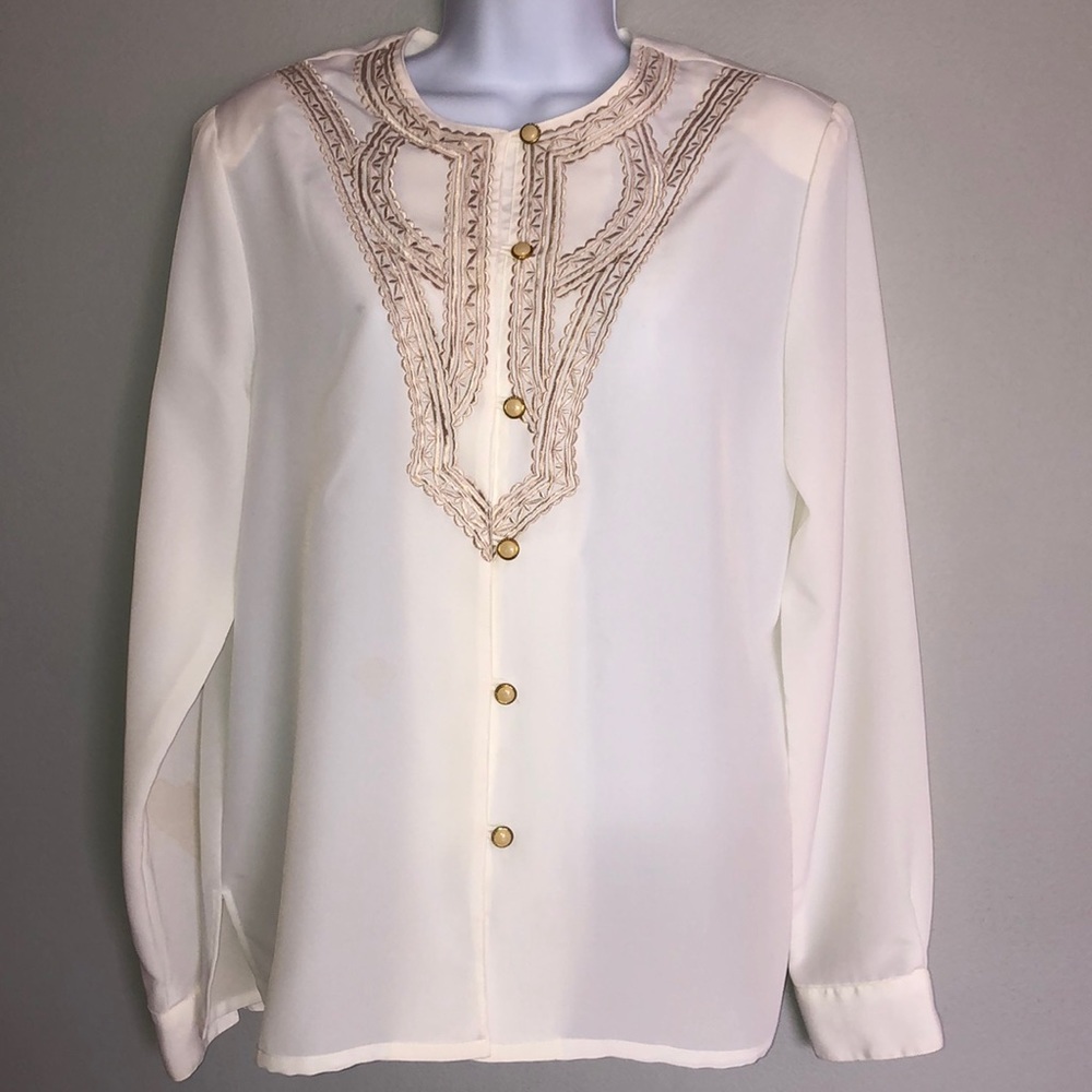 Vintage Cream/beige sheer blouse Kathy Che size 8